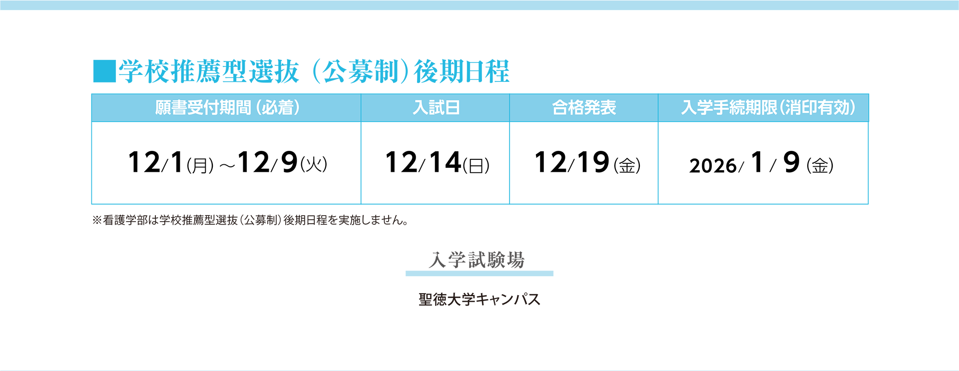 令和8年度 入試日程 学校推薦型選抜（公募制）後期日程